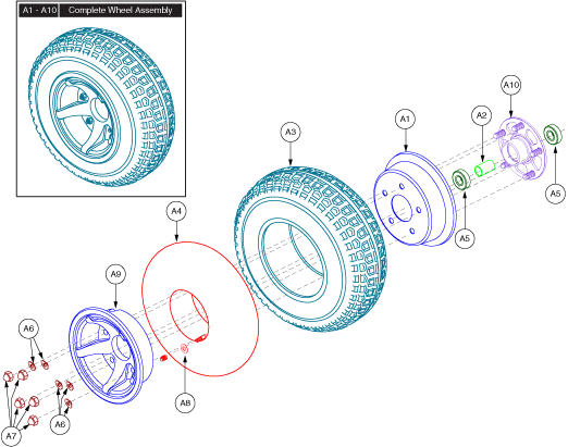 Pride Hurricane (PMV5001) - Wheel Assemblies - Front Pneumatic