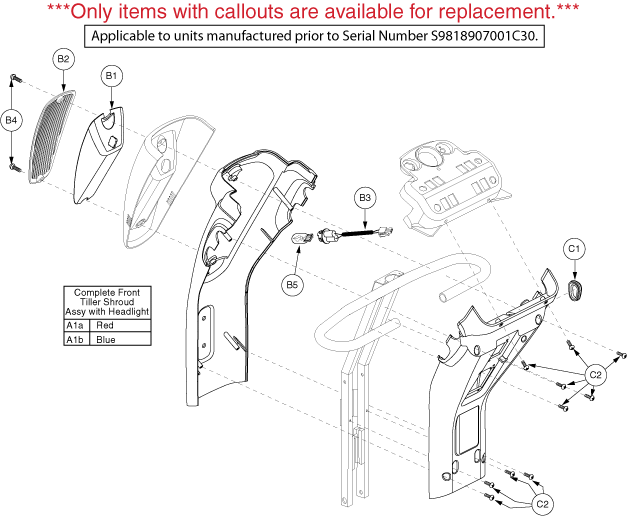 Pride Hurricane (PMV5001) - Shroud Assemblies - Tiller - S9818907001c30 - Prior