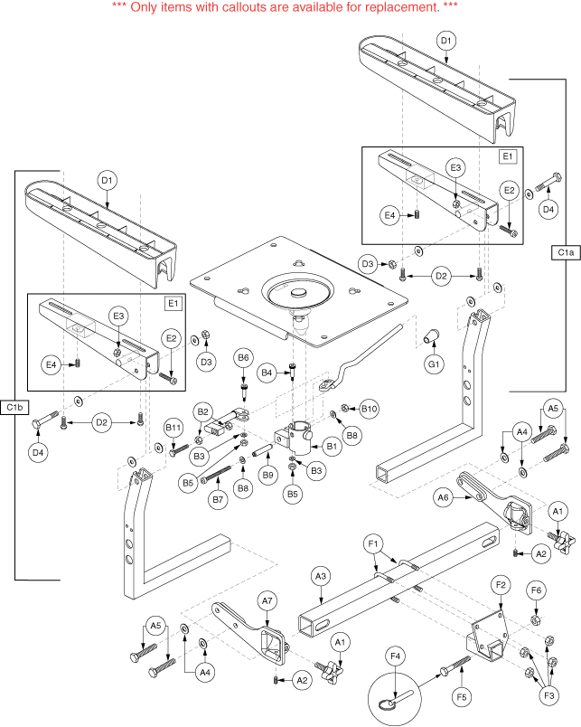 Pride Legend (SC3000) - Seat Frame - Pinchless Hinge - 16 Wide