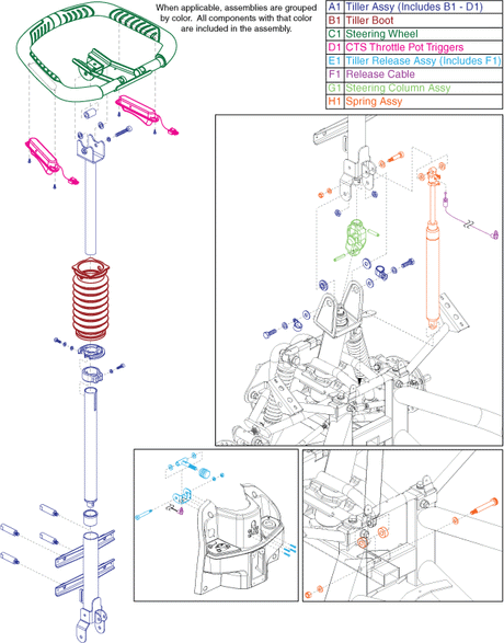 Pride Pursuit Sport 36 Volt (MV714) - Frame Assemblies - Tiller