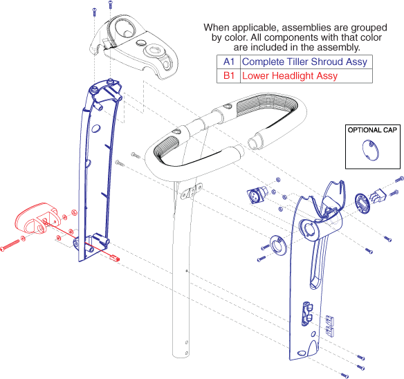 Go-Go Elite Traveller Plus 4-Wheel (SC54) - Shroud Assemblies - Tiller (With XLR Console (Model Sc54mr1007 & Subsequent)