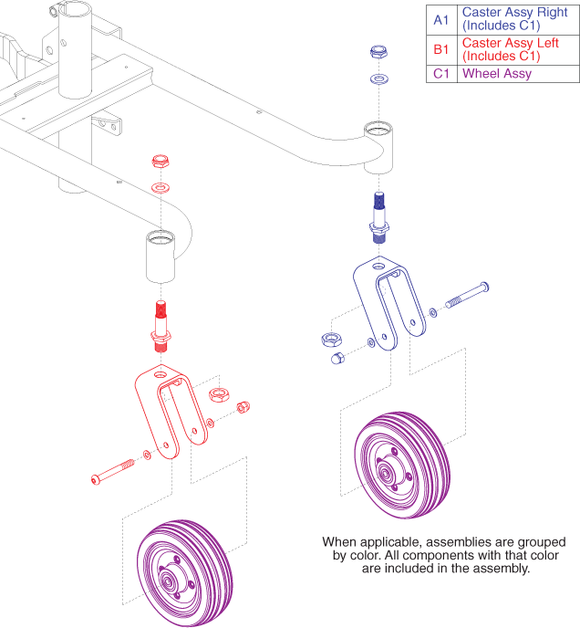 Pride TSS 300 - Rental Ready Repl. Parts - Caster - Forks / Wheels