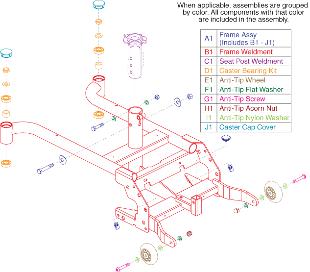 Pride TSS 300 - Rental Ready Repl. Parts - Main Frame / Seat Post