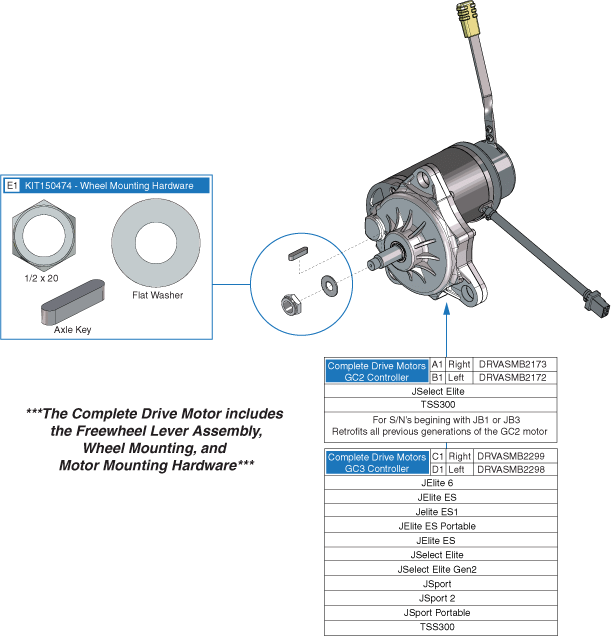 Pride TSS 300 - Serial Numbers Beginning W/ Jb3 - Motors / Freewheel Release - Motors