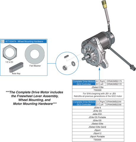 Pride TSS 300 - Serial Numbers Beginning W/ Jb3 - Motors / Freewheel Release - Motors