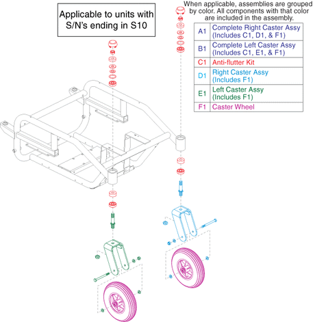 Pride TSS 450 - Caster Forks / Wheels - Used On Sn Ending With S10