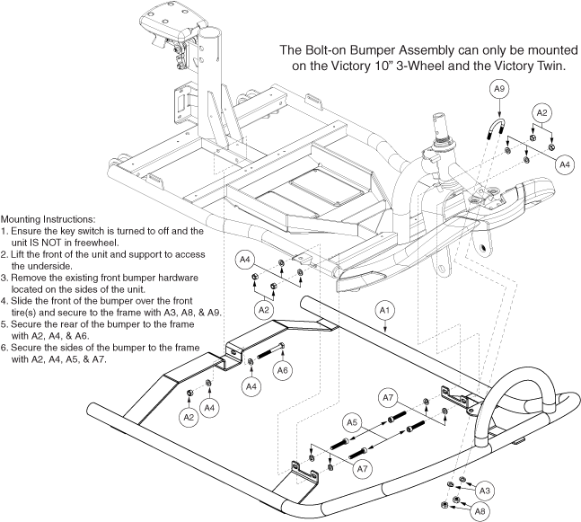 Pride Victory 10 (SC610) - Frame Assemblies - Front - Add On Accessory Front Bumper