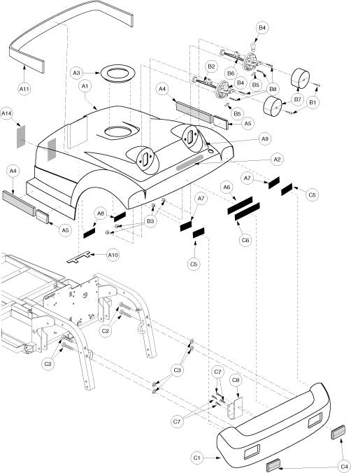 Pride Victory XL (SC260) - Shroud Assembly - Rear - S3924502075c10 - Subsequent