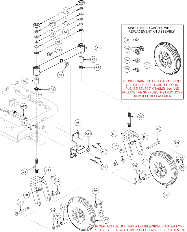 Jazzy 1101 - Articulating Beam / Casters - Double Side Fork