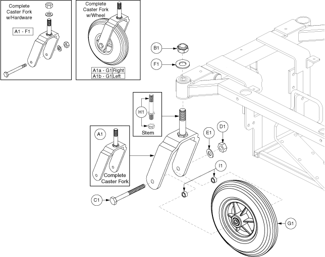 Jazzy 1113 ATS - Caster Forks / Wheels