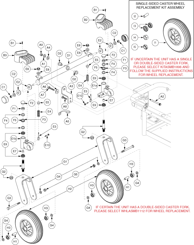 Jazzy 1122 - Articulating Beam / Wheels - Double Sided Fork