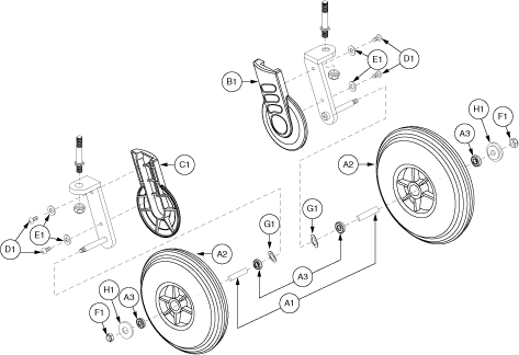 Jazzy 1122 - Articulating Beam / Wheels - Single Sided Fork