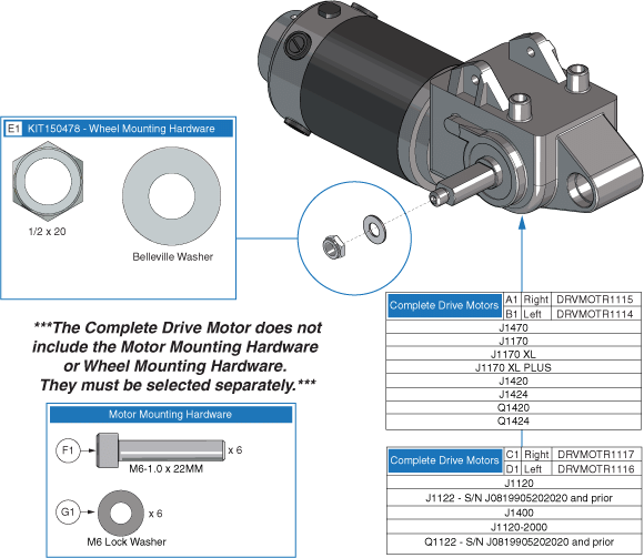 Jazzy 1122 - Motors / Freewheel - Motors - High Speed (Std) - Used Prior To The 199 Day Of 2005, J08(199)(05)202020