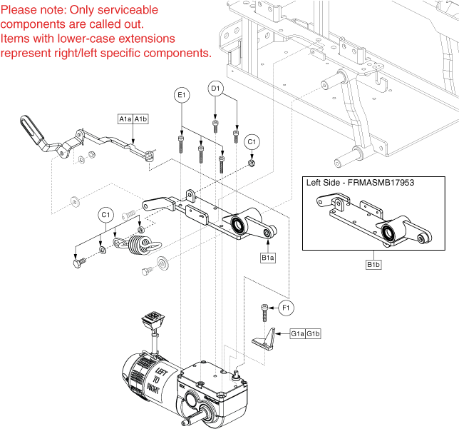 Jazzy 600 ES - Motors / Freewheel - Freewheel Levers / Motor Mounts