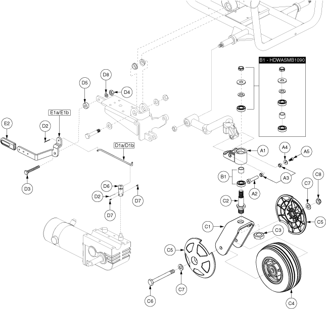 Jazzy 600 - Caster Arm / Active Trac - Caster Arm W/ Wheels & Freewheel Release - Used On Or After The 86 Day Of 2007, J56(086)(07)001s10