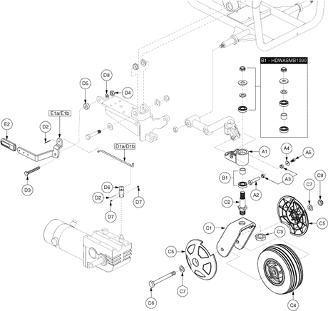 Jazzy 600 - Caster Arm / Active Trac - Caster Arm W/ Wheels & Freewheel Release - Used On Or After The 86 Day Of 2007, J56(086)(07)001s10