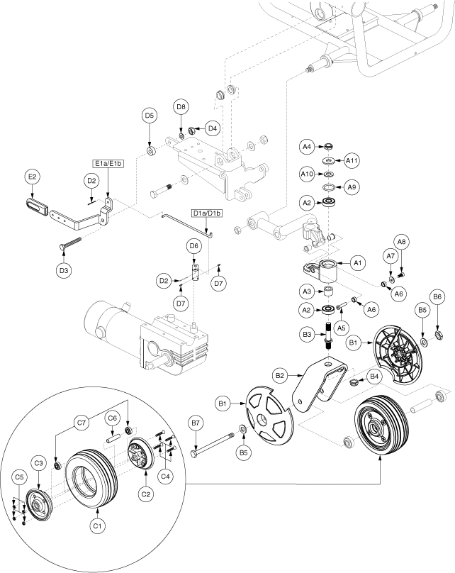 Jazzy 600 - Caster Arm / Active Trac - Caster Arm W/ Wheels & Freewheel Release - Used Prior To The 86 Day Of 2007, J56(086)(07)001s10