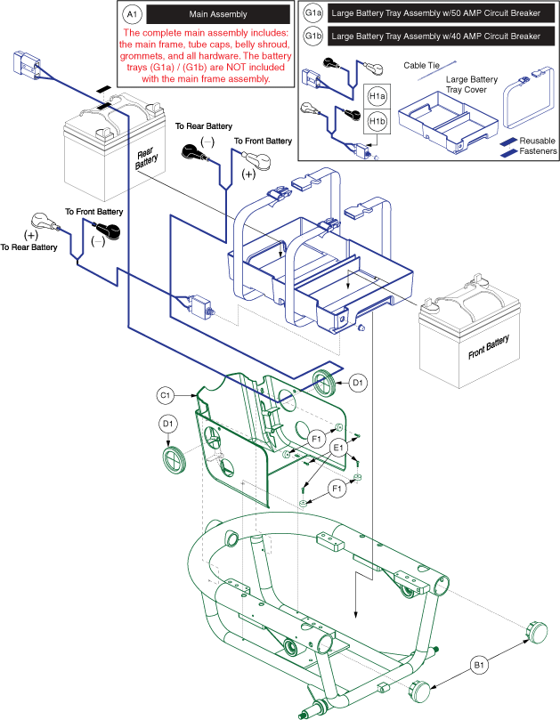 Jazzy 610 - Main Frame / Bat. Tray / Actr. - Standard