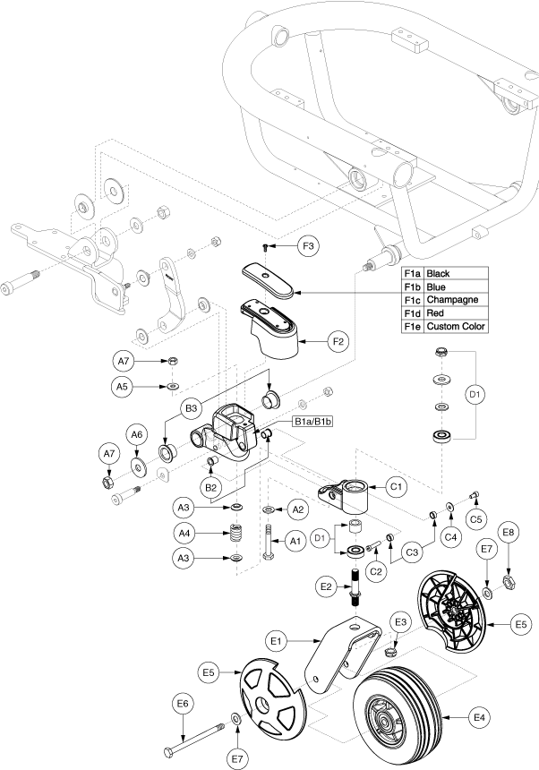 Jazzy 610 - Anti -Tip / Freewheel Release - Caster Arm W/ Forks & Wheels - Used On Or After Sn J7408607001s10