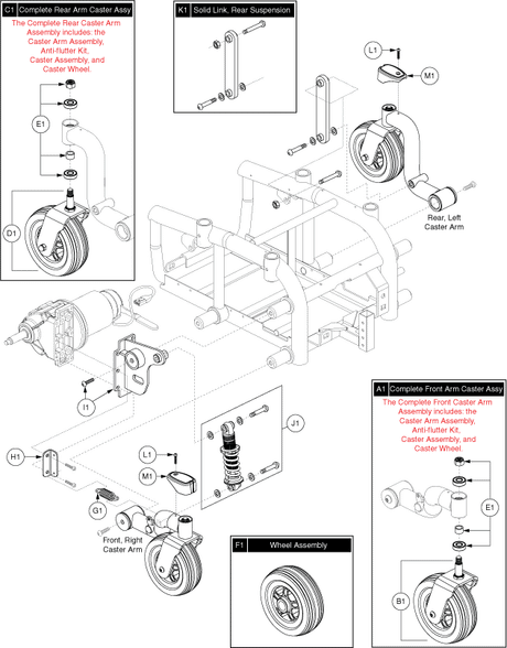 Jazzy 614 HD - Caster Arm / Suspension - Right Side, Front / Left Side, Rear
