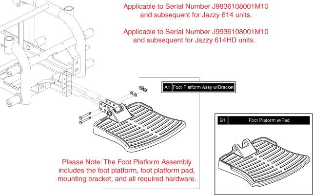 Jazzy 614 HD - Footrest Platform - Used On Or After The 361 Day Of 2008, J98(361)(08)001m10