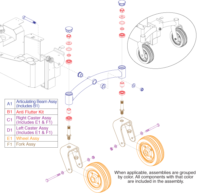 Jazzy Select 6 - Rental Ready Repl. Parts - Articulating Beam / Casters