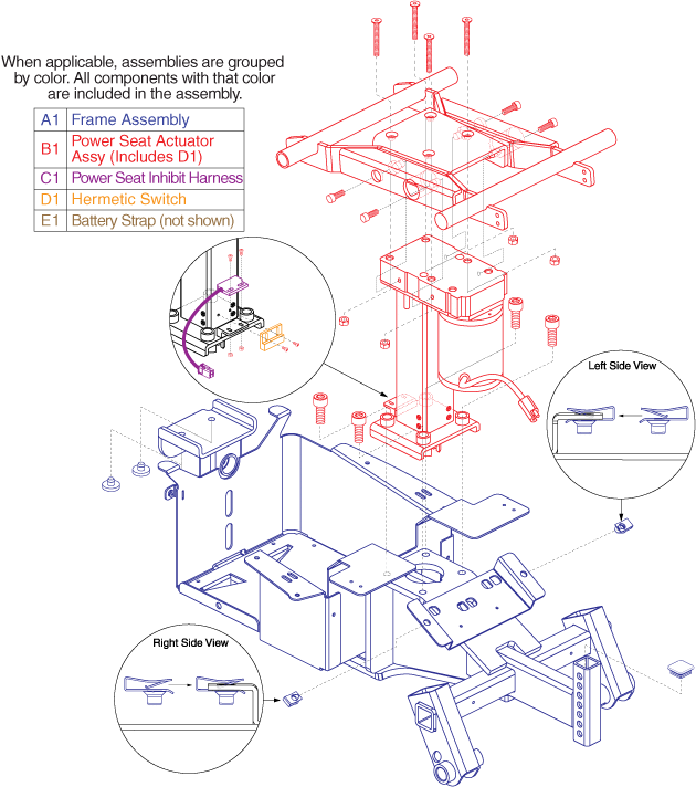 Jazzy Select 6 - Rental Ready Repl. Parts - Main Frame - Main Frame, Power Seat