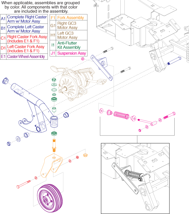 Jazzy Select 6 - Rental Ready Repl. Parts - Caster Arm / Wheels & Motors - Used W/ Gc3 Elect.