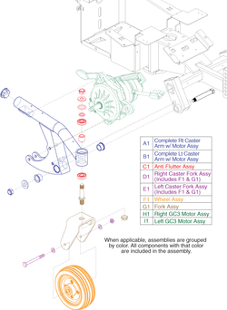 Jazzy Select 6 Ultra - Front Caster Arms / Wheels - Units Manufactured With Gc 3 Electronics