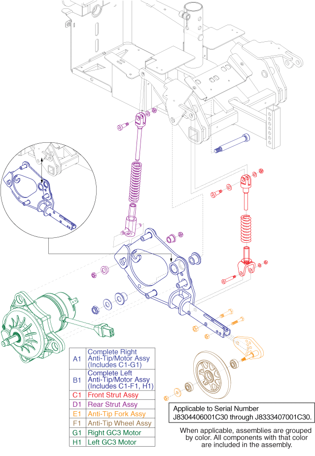 Jazzy Select - Anti -Tip / Front Suspension - Used From Sn J8304406001c30 Through Sn J8333407001c30