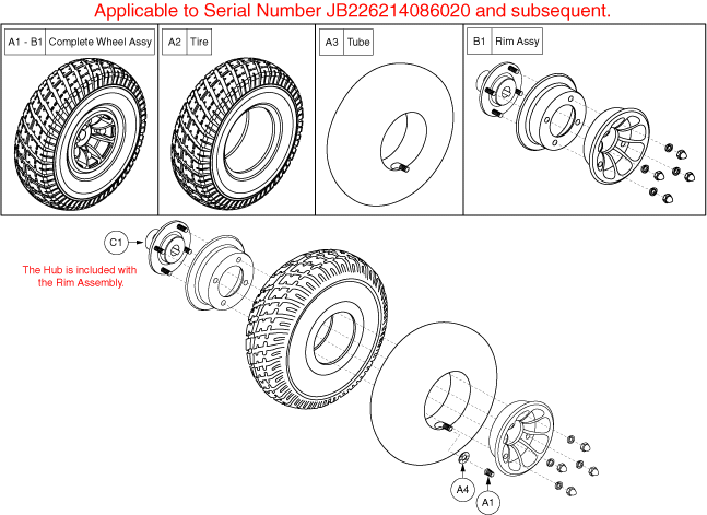 Jazzy J6 - Drive Wheels - Pneumatic - Used On Or After The 262 Day Of 2014, J75(262)(14)086020