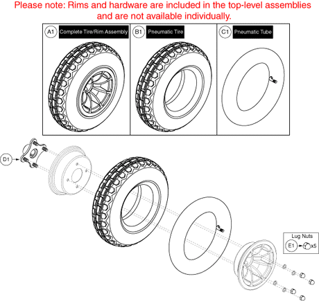 Quantum Q6 Edge 3.0 - Drive Wheels - Pneumatic - Black Rim - Black Rim, Knobby Tire, 4 Spoke Hub