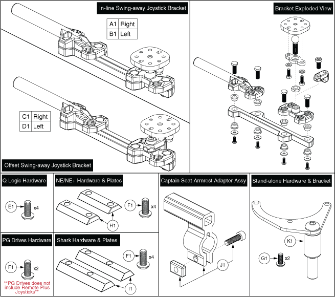 Quantum Q6000Z - Joystick / Master Controls - Mounting Brackets - Serviceable Parts, Swing Away Mount