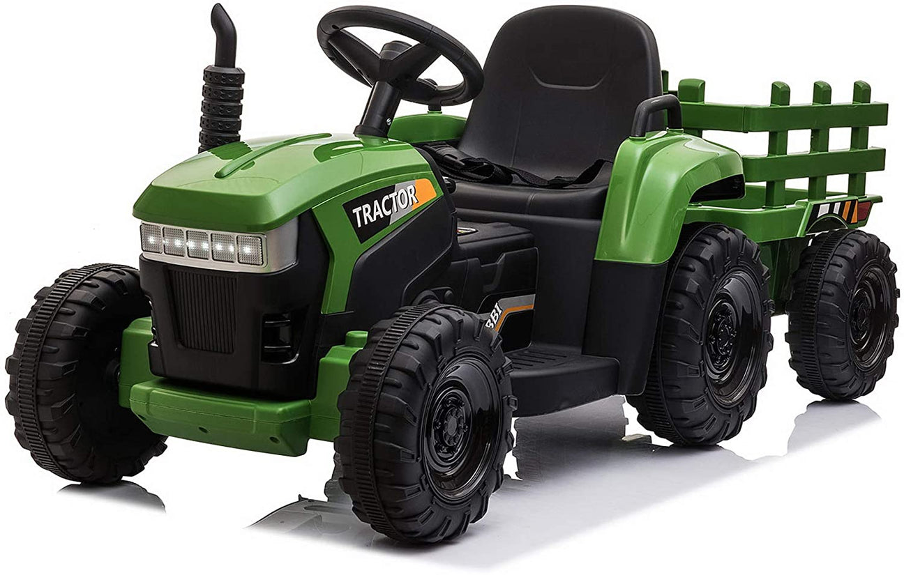 TOBBI 12v Battery-Powered Toy Tractor with Trailer