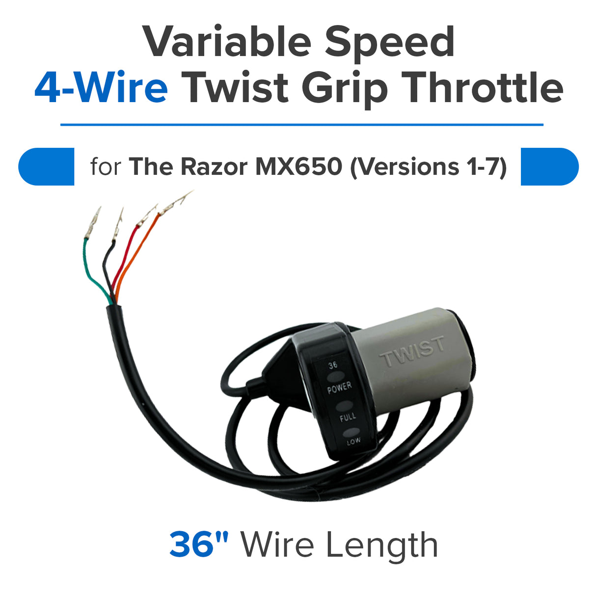 Razor Variable Speed 4-Wire Twist Grip Throttle for Razor MX650 Dirt Rocket, Versions 1-7