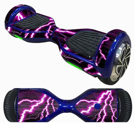 Decorative Decal Sticker Skins for 6.5 Self-Balancing Hoverboards, shown on a purple and black hoverboard, providing a fresh look with easy application to enhance and personalize your hoverboard.