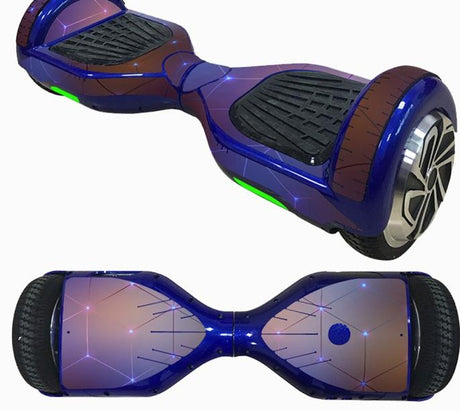 Decorative Decal Sticker Skins for 6.5 Self-Balancing Hoverboards shown on a blue hoverboard with black wheels, offering a fresh look for worn hoverboards.