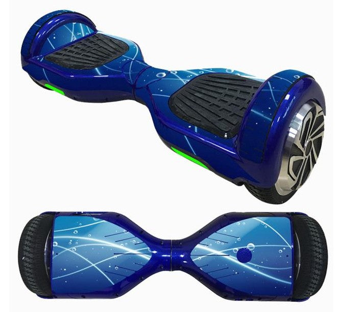 Decorative Decal Sticker Skins for 6.5 Self-Balancing Hoverboards displayed on a blue hoverboard, showcasing an intricate design, ideal for refreshing and personalizing your hoverboard with ease.