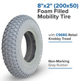 8"x2" (200x50) Foam-Filled Mobility Tire with C968G Rebel Knobby Tread