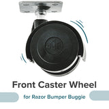 Front Caster Wheel for Razor Bumper Buggie featuring a black wheel with an attached metal plate, designed as an OEM replacement for all versions of the children's electric ride-on vehicle.