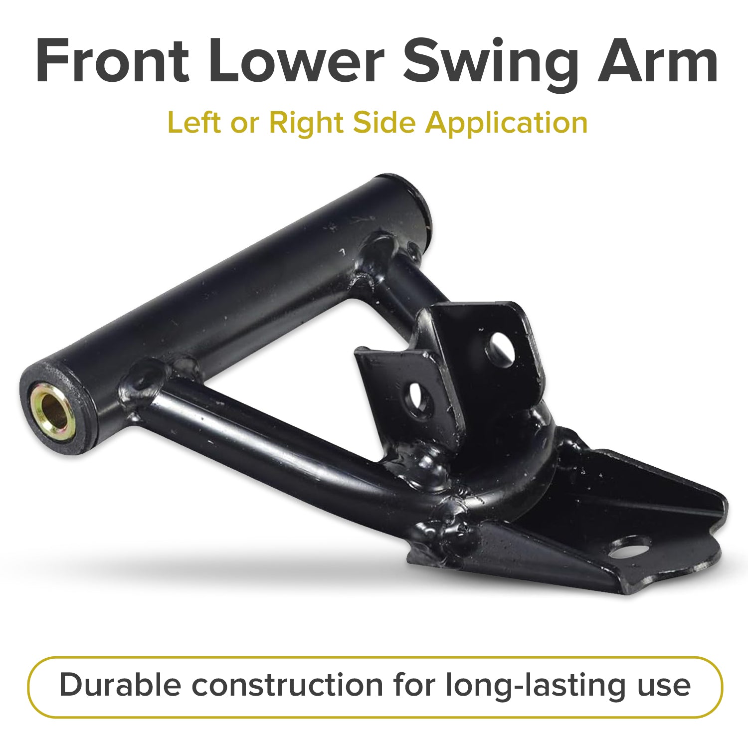 Front Lower Swing Arm for the Coleman KT196 196cc 6.5 Hp Go-Kart, showing a black metal object with a screw, suitable for either left or right side installation.