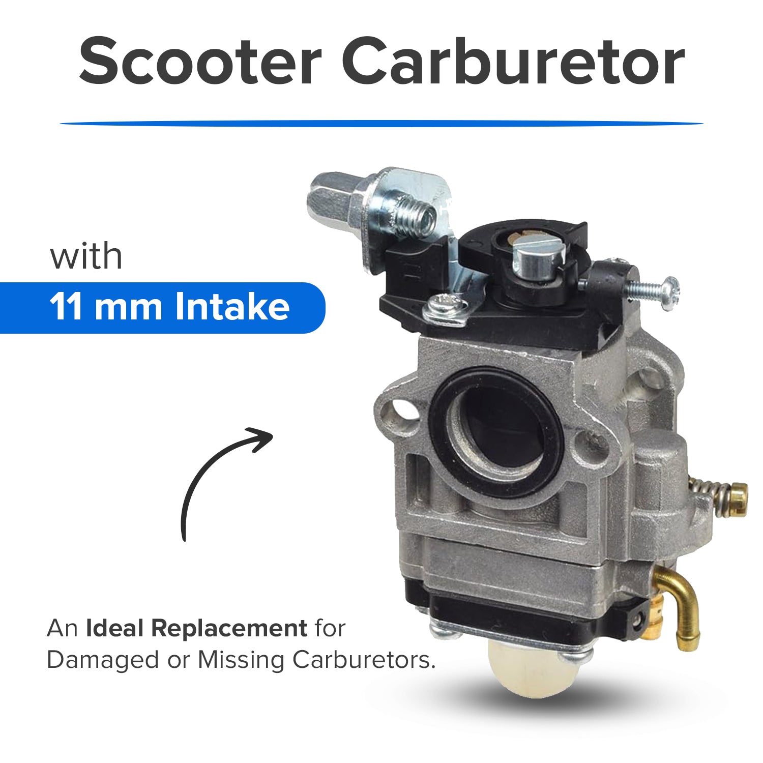 11 mm Carburetor for 33cc, 36cc, & 43cc Scooters, Mini Quads, & Pocket Bikes