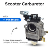 11 mm Carburetor for 33cc, 36cc, & 43cc Scooters, Mini Quads, & Pocket Bikes