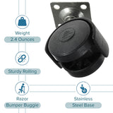 Front Caster Wheel for Razor Bumper Buggie, featuring a black plastic wheel attached to a metal plate, designed as an OEM replacement for children's electric ride-on vehicles.