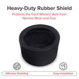 Front Axle Wheel Dust Cover for Coleman KT196, CK100, & SK100 Go-Karts. Heavy-duty black rubber shield designed to protect front wheel axles from dirt, dust, moisture, and corrosion.