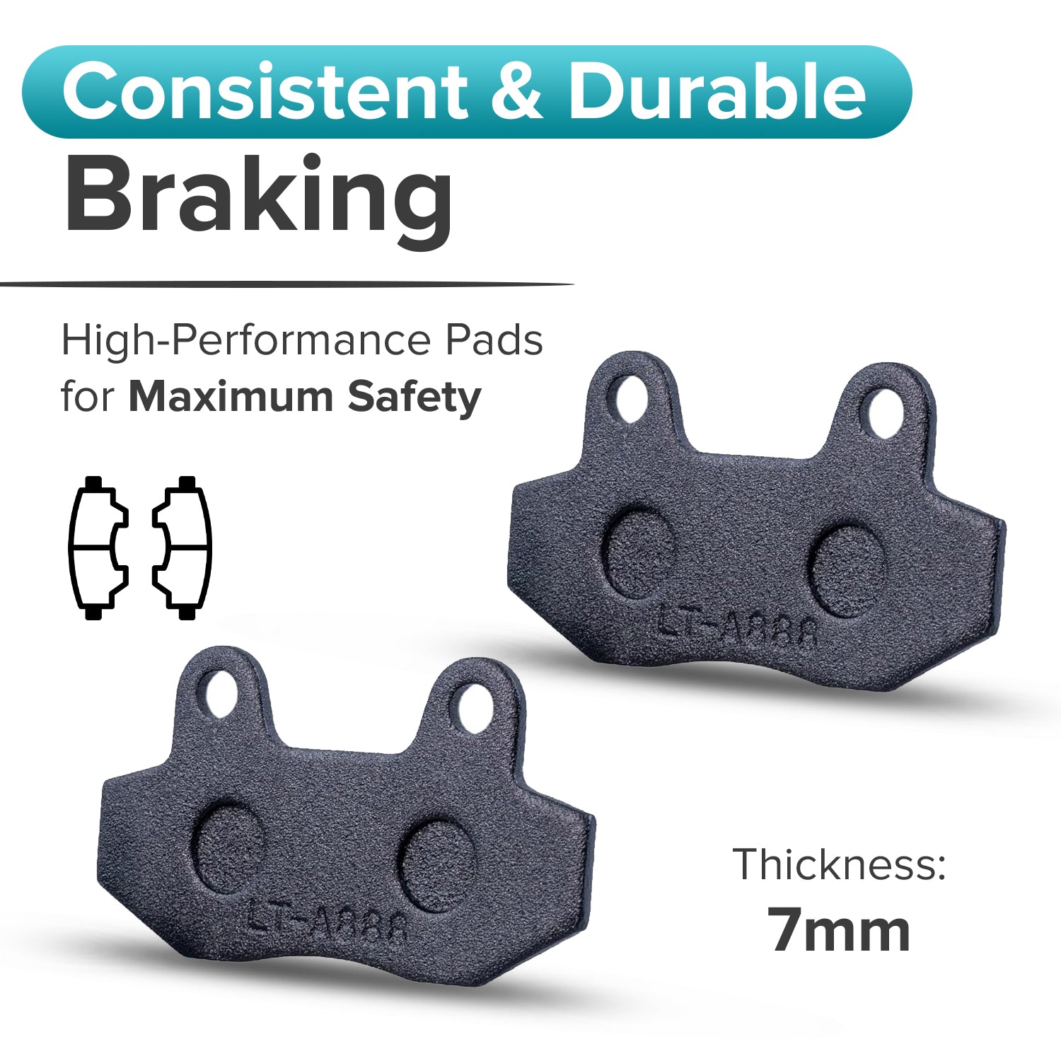 Disc Brake Pads with 40 mm Hole Spacing for 150cc - 250cc Scooters, ATVs, Dirt Bikes, & Go-Karts