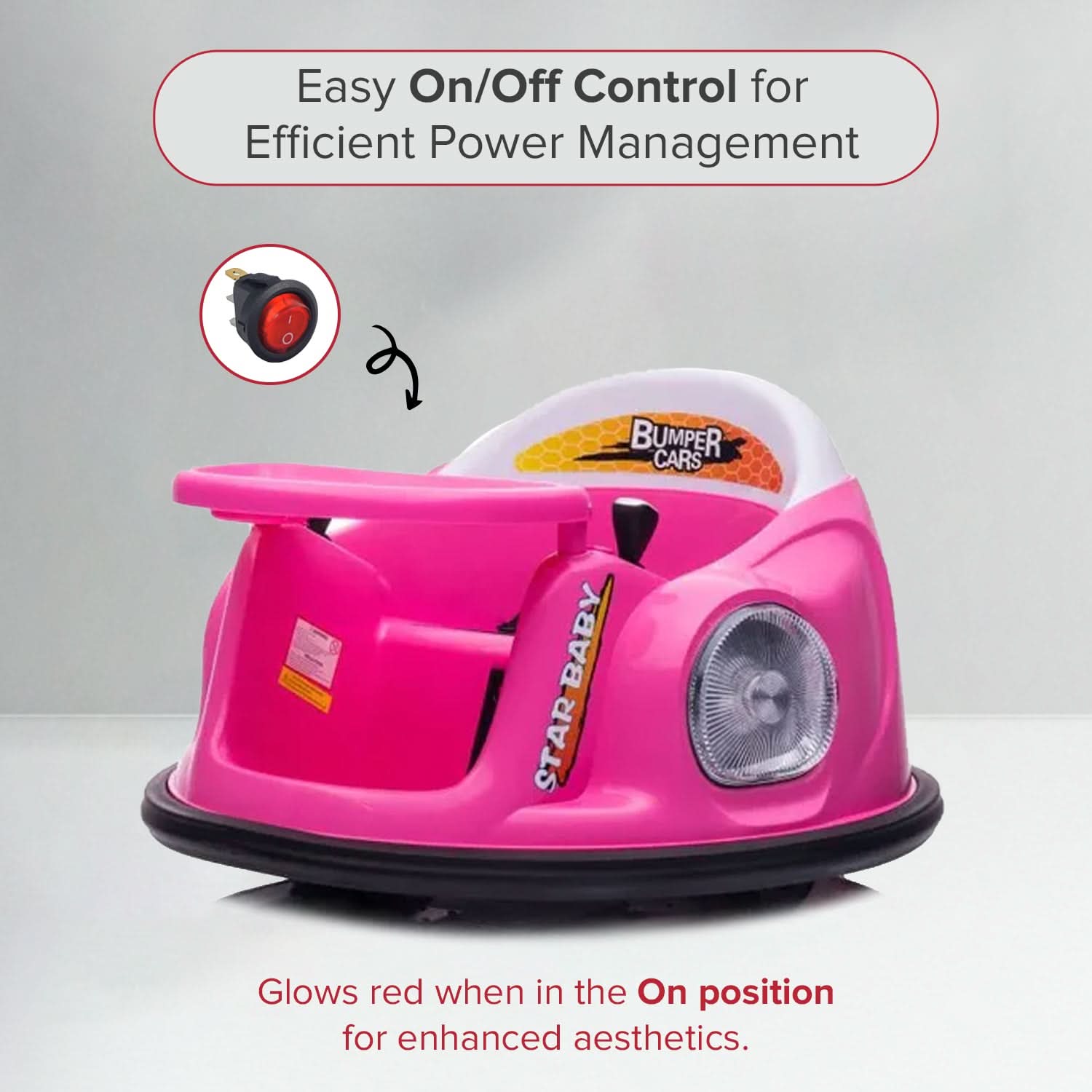 Round Red Illuminated On/Off Switch for the Kidzone 12V Bumper Car Rid ...
