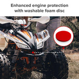 Air Filter Cartridge for Coleman AT125-EX & AT125-UT ATVs, a 3-1/8 diameter, 3/8 thick foam disc, shown near a quad bike, designed to trap dust and dirt before reaching the engine.