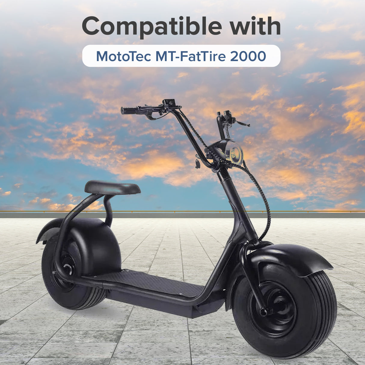 60 Volt 1500 Watt Hub Motor & 18x9.50-8 Wheel Assembly for Fat Tire Scooters, featuring a pre-assembled tubeless tire, axle, wiring cables, and hardware for easy replacement.