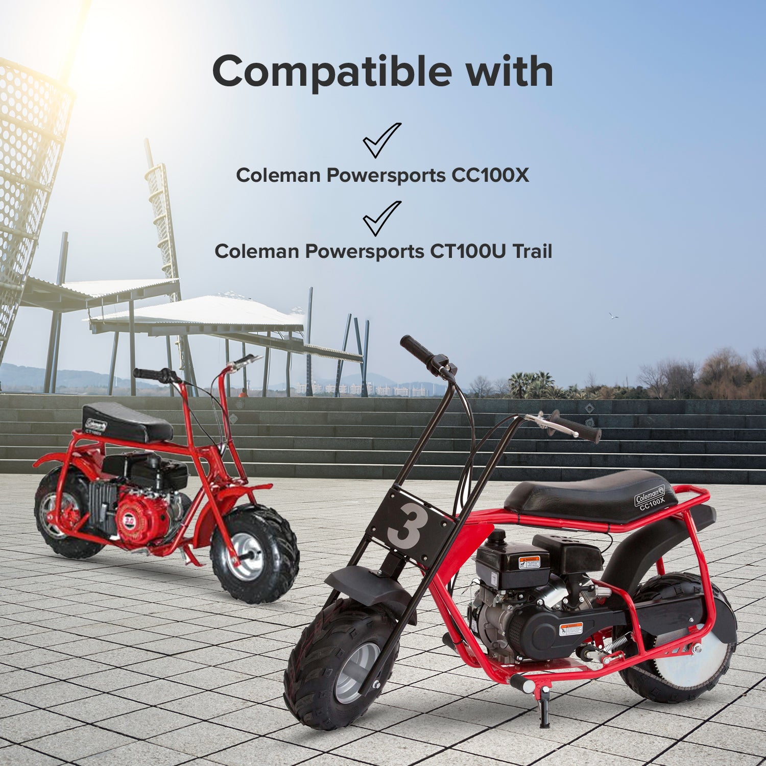 P15 Carburetor for Coleman CC100X & CT100U Trail Mini Bikes, shown close-up, highlighting its design and components, including the optional high-performance air filter and manual choke for enhanced engine performance.